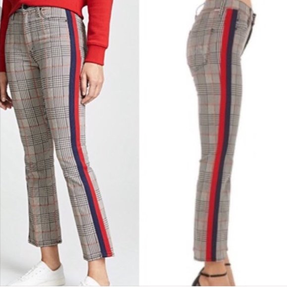 MOTHER Pants - MOTHER pants Insider Crop Orange Black Strip Plaid Tooth hound sz 29